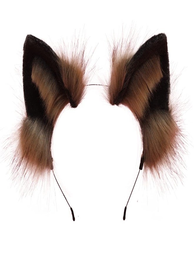 VIGVAN Handmade Wolf Fox Ears Animal Cosplay Cute Head Accessories for Halloween (Wolf Brown Black) - Image 1